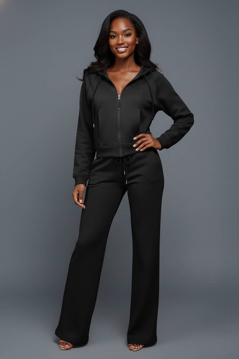 5besties inc - Wholesale Lounge Set - Women's - ZIP UP FRONT COZY STRAIGHT LEG LOUNGE SET0