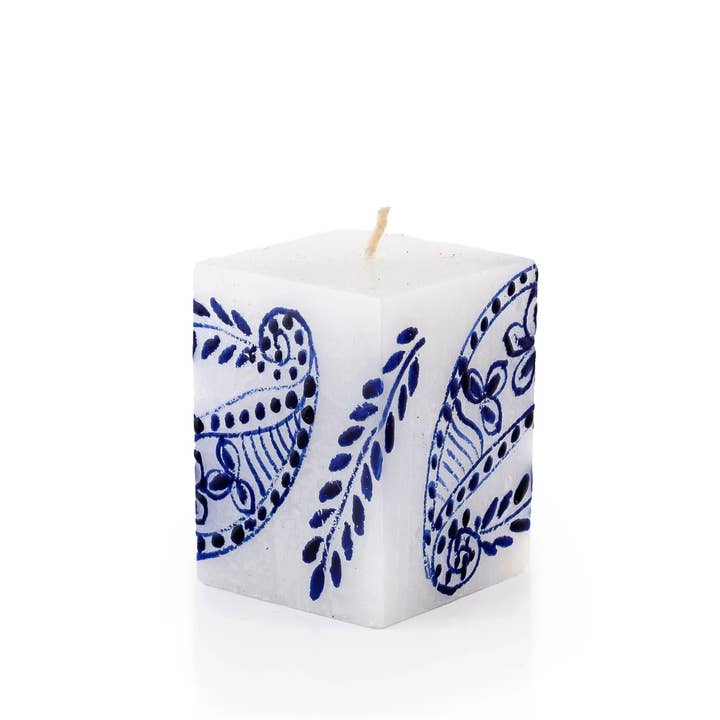 Thumbprint Artifacts - Wholesale Tapered Candle/Candlestick - Henna Blue on White Candle4