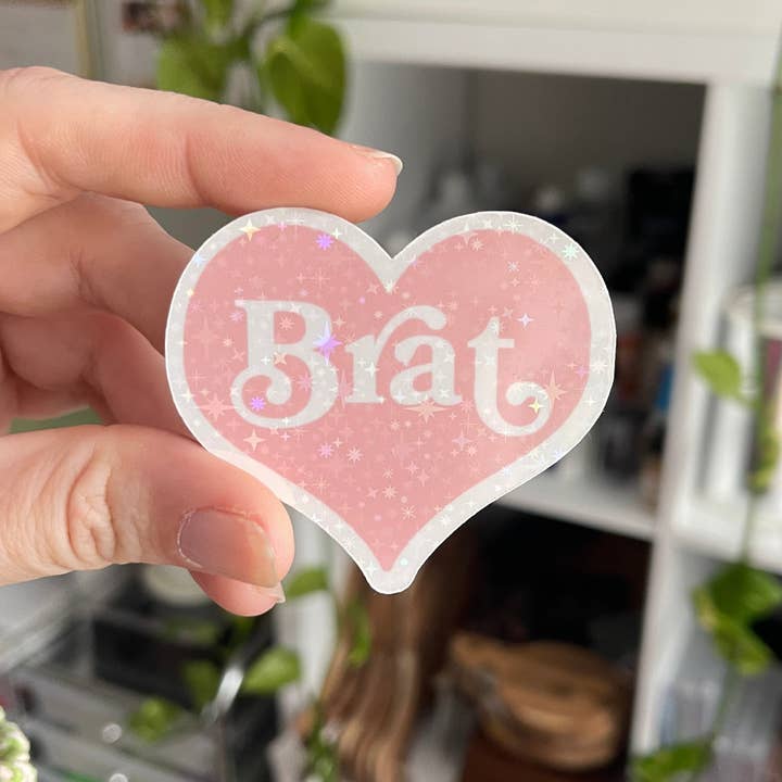 Brat Pink Sparkle Heart - Autocollant en vinyle pour la vente par Restrained Grace