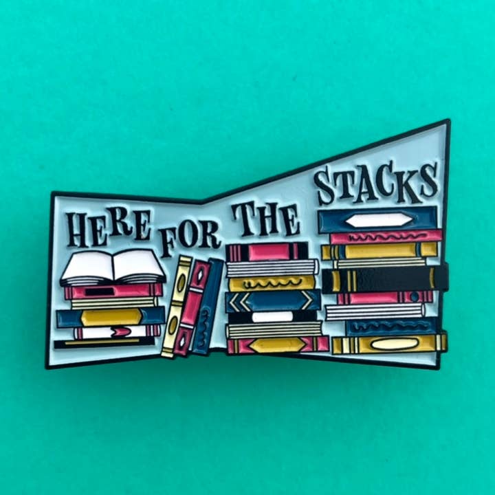 Here for the Stacks Enamel Pin for wholesale by Pixel & Ink Creative