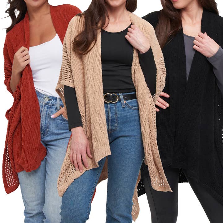 6-teiliges Presley One Size Open Sweater Knit Wrap Sortiment für den Großhandel von Howard's