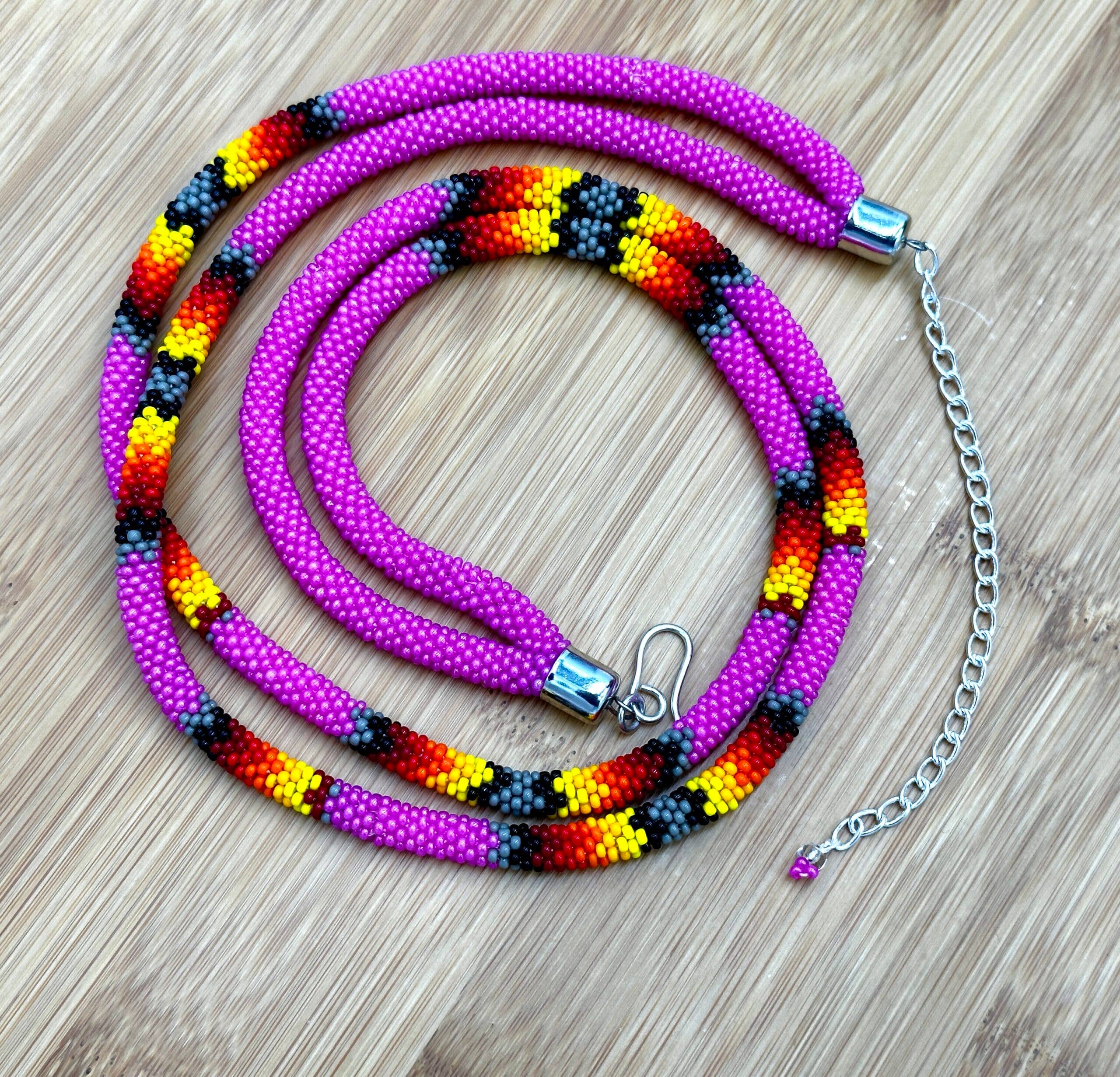 BEADS CORNER - Wholesale Woven Necklace - Handmade Beaded Deep Pink Rope double layered necklace2