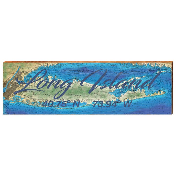 Long Island, New York Topographical Styled Chart - Cursive Text Wall Art | Wall Art Print on Real Wood for wholesale by Mill Wood Art