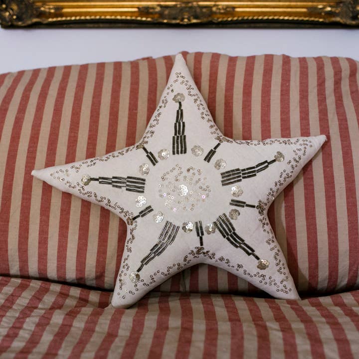 Kansas Star Pillow, Natural, Handmade, Cotton-filled Cushion for wholesale by Skippy Cotton