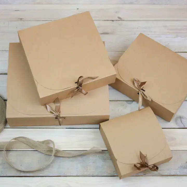 Emartbuy - Wholesale Gift Box - 31x25.5x8 cm Pack of 12 Brown Kraft Box with Brown Ribbon4