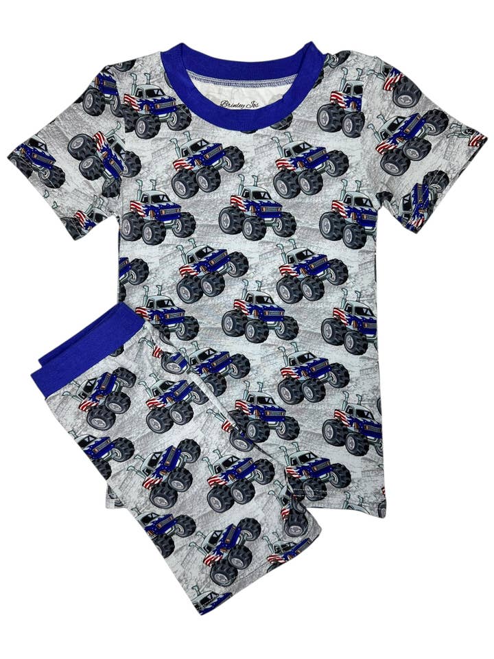 Rood, Wit & Zoom Bamboe Tweedelige Korte Set voor wholesale door Brinley Jo’s Bamboo