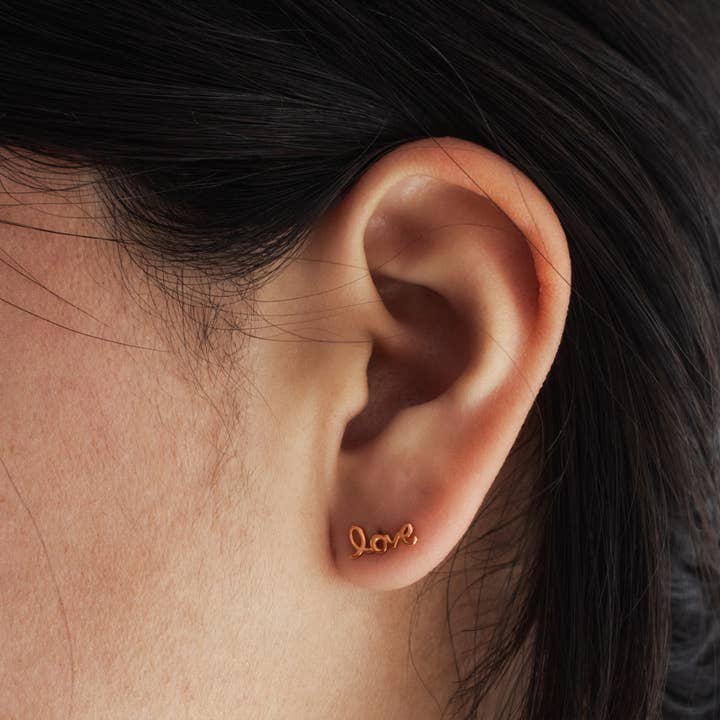 Aurora Jewels - Wholesale Stud/Post Earrings - Cursive "Love" Studs