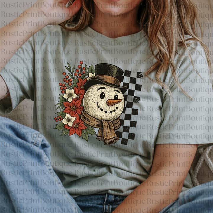Kerst T-shirt Sneeuwpop Frosty T-shirt voor wholesale door RusticPrintStudio