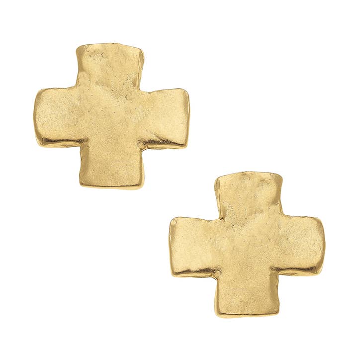 Large Gold Square Cross Studs for wholesale by Susan Shaw