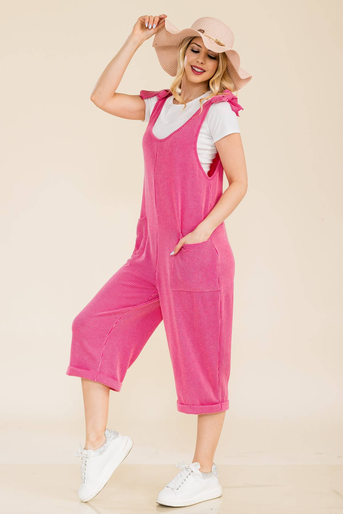 Celeste Clothing – Engroshandel Jumpsuit - Dame – CASUAL RIB CAPRI JUMPSUIT MED LOMMER -CP3387318