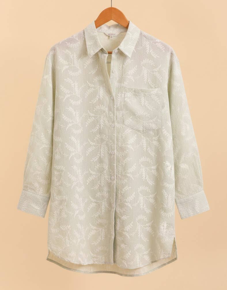 MOOYA – wholesale Buttoned-down shirt – Women's – Oversized textured stripe shirt with floral embroidery L3081