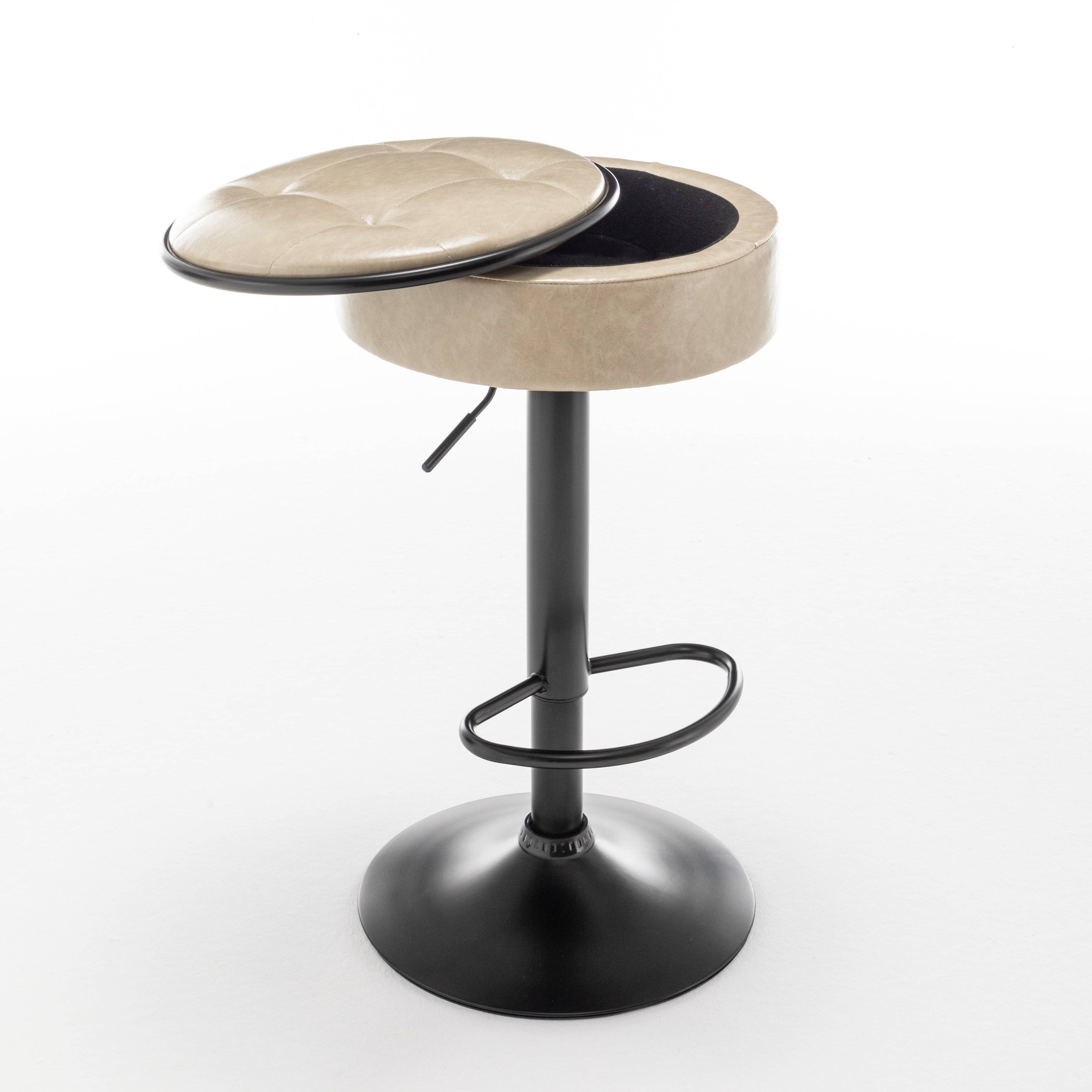 Orange County Decor - Wholesale Stool - Round Storage Bar Stool Set Of 2, Khaki Faux Leather Height Adjustable Barstool, 360 Counter Height Swivel Stool, Armless Bar Chair With Metal Frame For Kitchen Counter Dining Living Room Khaki Set26