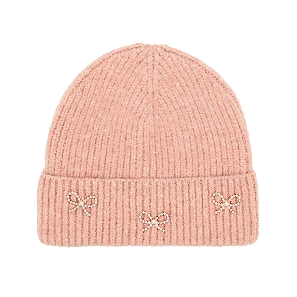 MiMi Wholesale - Wholesale Beanie - Women's - HTE0148 Three Pearl Bow Charm Cuff Beanie4
