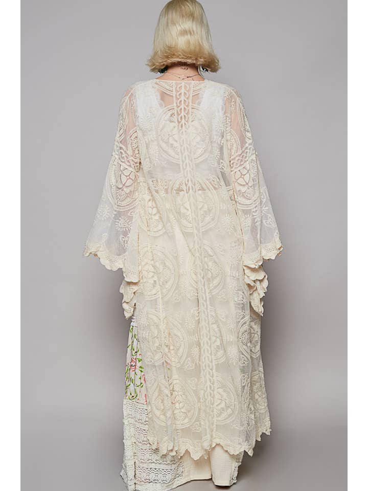 Pol Clothing - Wholesale Cardigan - Women's - V-neck long sleeve floral crochet open cardigan4