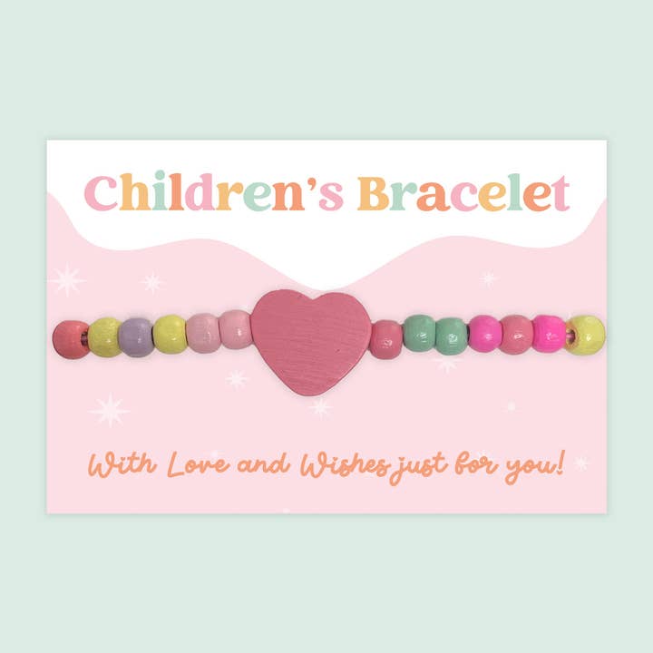 Pink Heart - Children's Beaded Bracelet (CB031) for wholesale by WishStrings