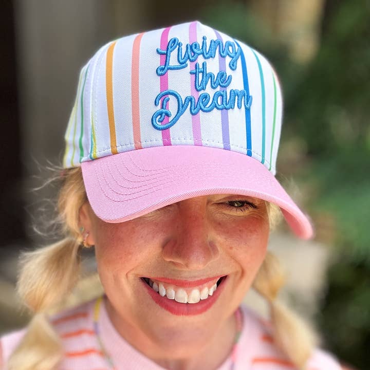 Embroidered Baseball Cap -"Living the Dream"-Colorful + Pink and other Purchase Wholesale caps for embroidery. Free Returns & Net 60 Terms on Faire trending on Faire.
