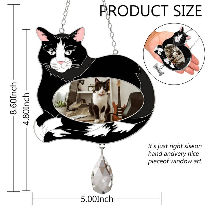 Cadre photo suspendu en vitrail noir et blanc avec pendentif en cristal pour la vente par Longshinnning