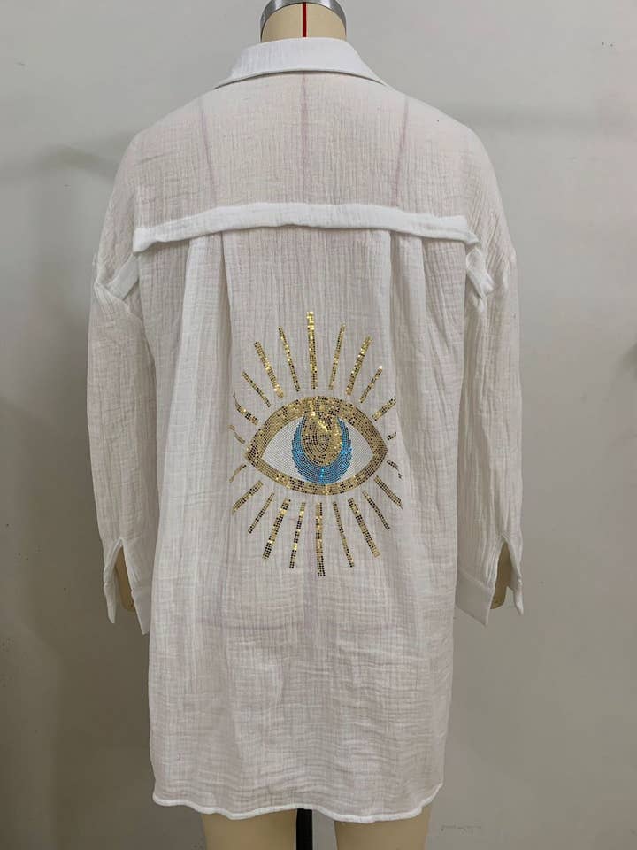 Miss Sparkling - Wholesale Blouse - Women's - Evil Eye Sequin shirt
