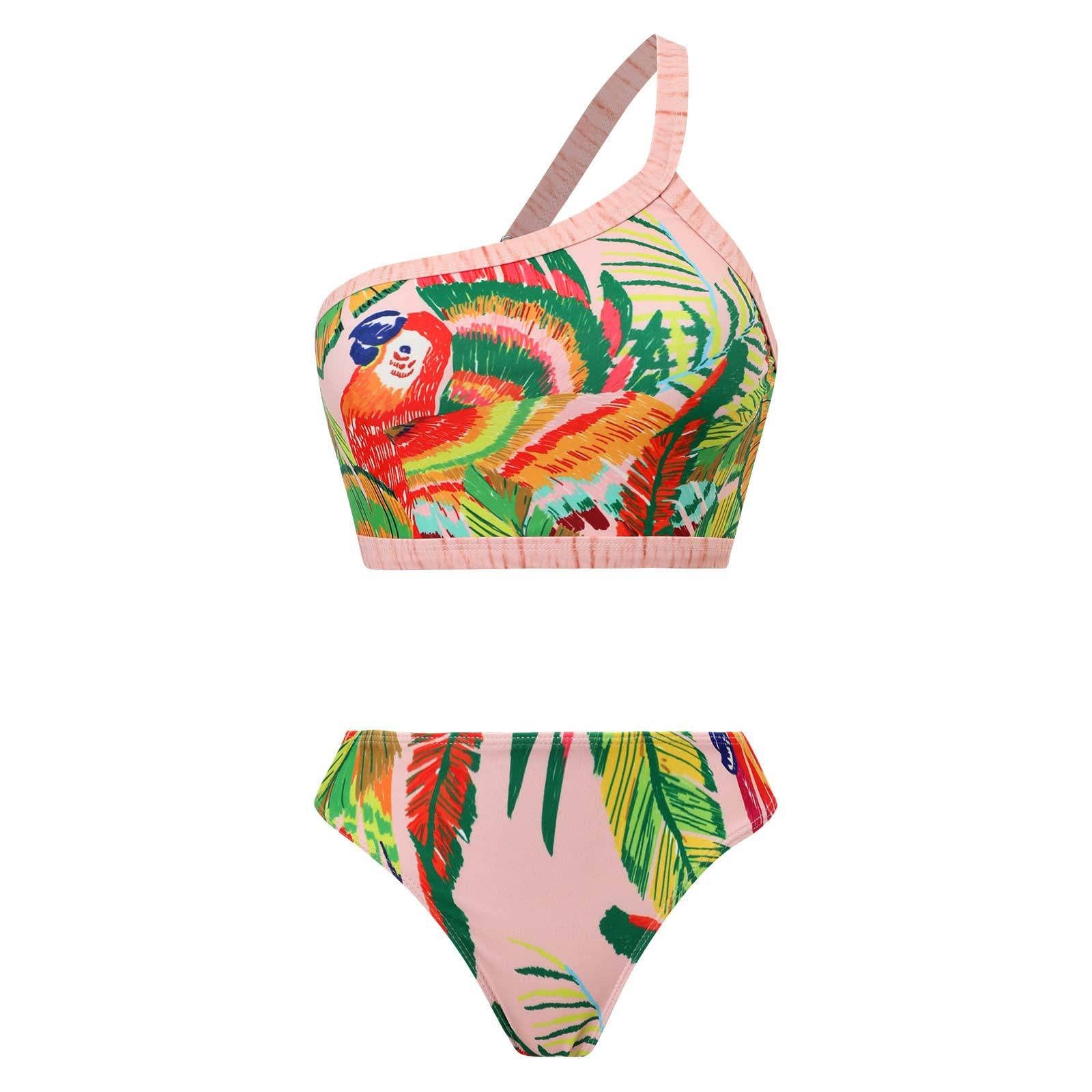 Sweetkama - Wholesale Two Piece Swimsuit - Women's - Ladies Print Tassels One Shulder Bikini Set SKSW401181