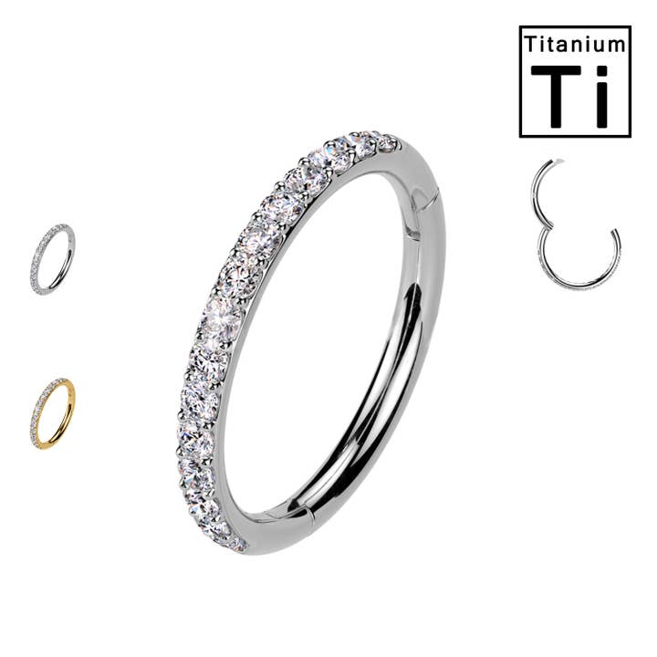 PWO-334 Titanium Clicker Circle Piercing with Crystals for wholesale by Awaken