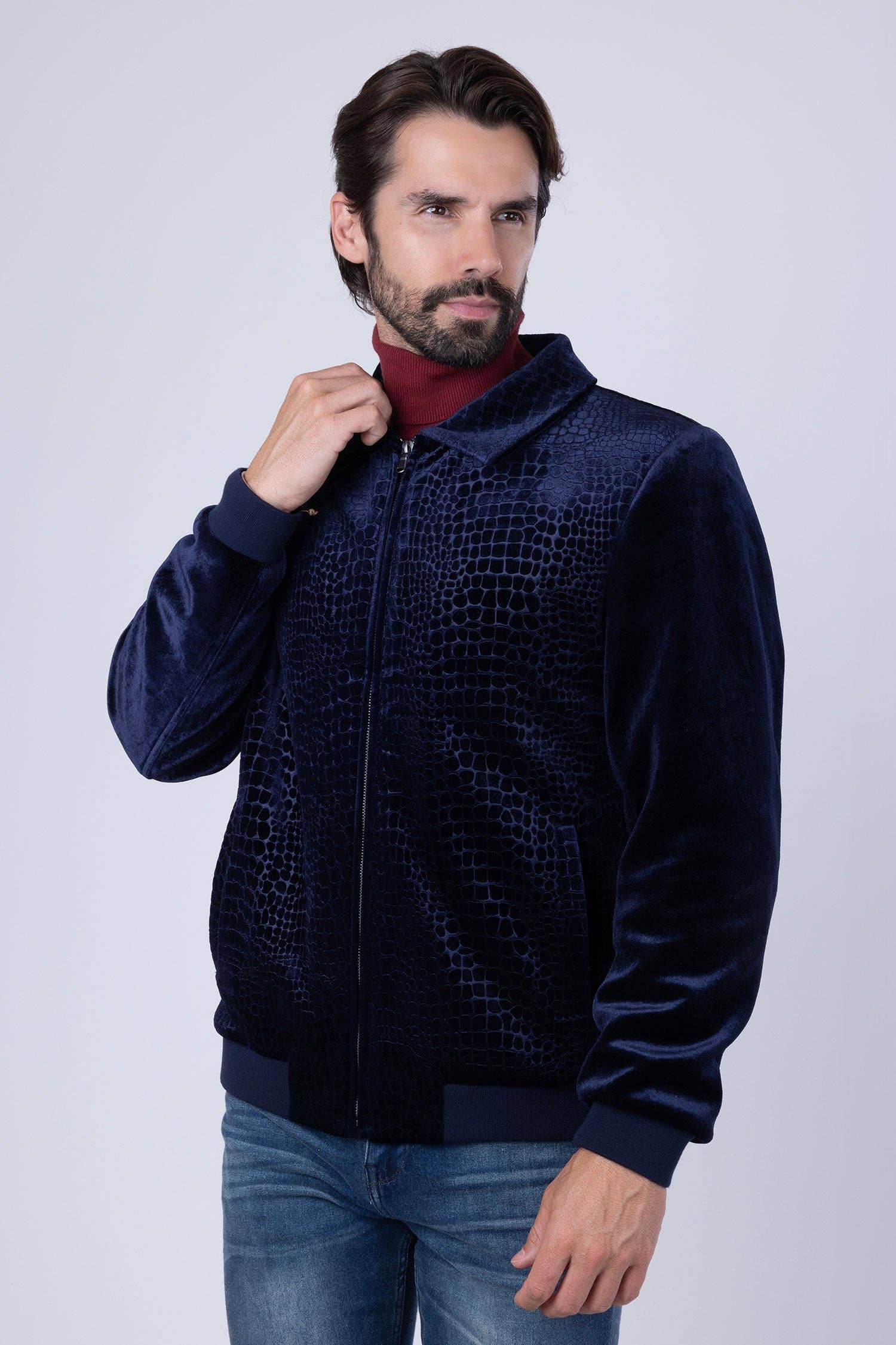 BARABAS - Vendita all'ingrosso Bomber - Uomo - Bomber da uomo in velluto con motivo coccodrillo 4BH8814