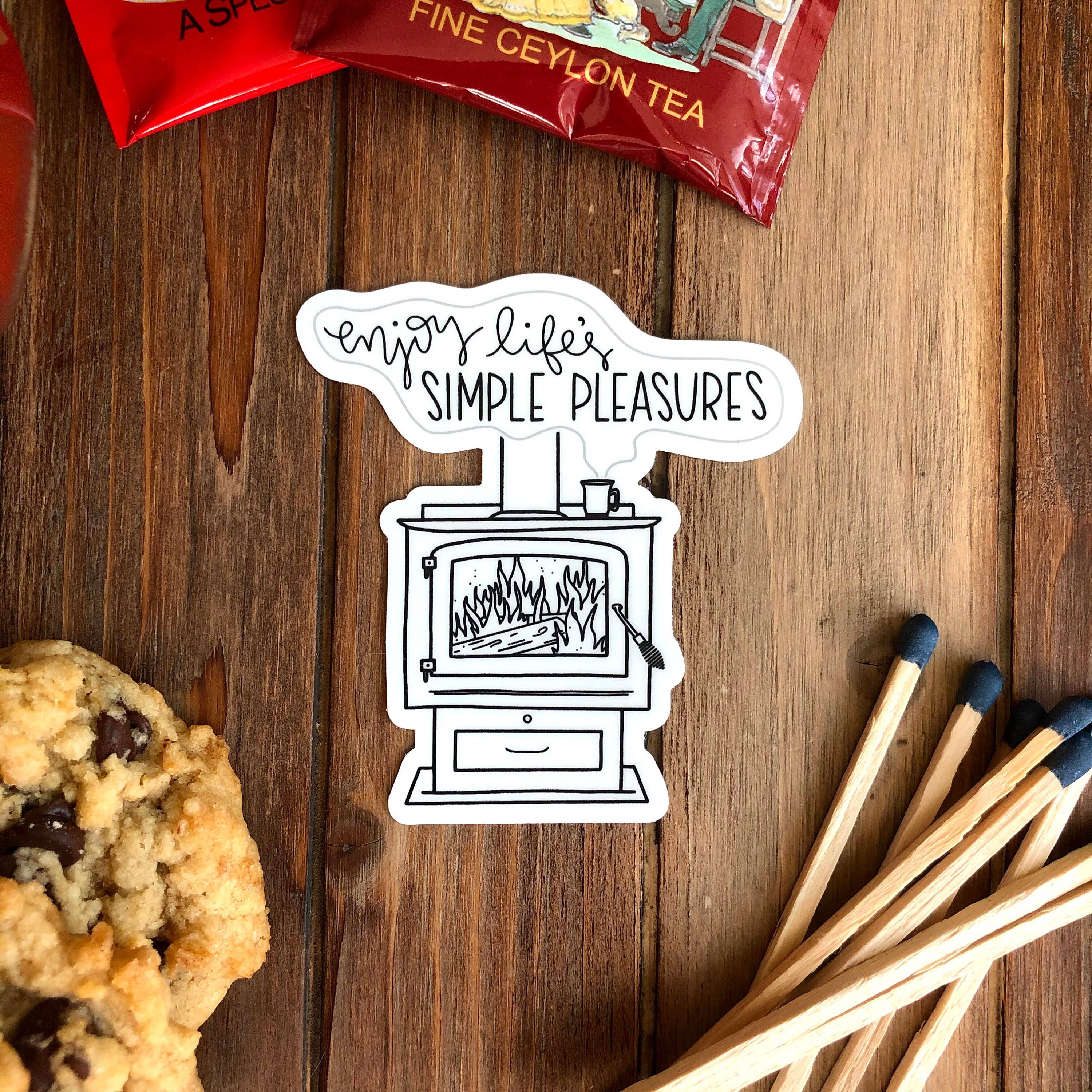 DoodleStation - Wholesale Sticker - Cozy Fireplace Vinyl Sticker "Enjoy Life's Simple Pleasures"2