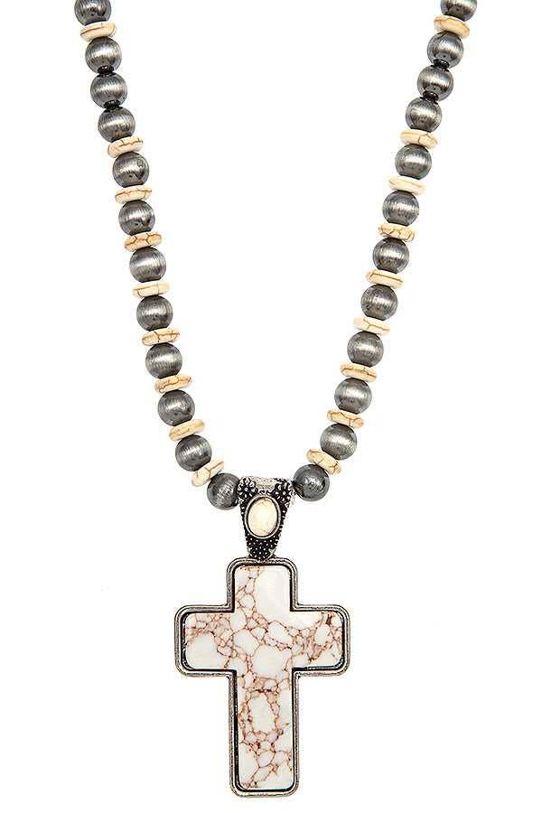 anbfashion - Wholesale Sieradenset - KRUIS EDELSTEEN HANGER KRALEN KETTING SET 7024