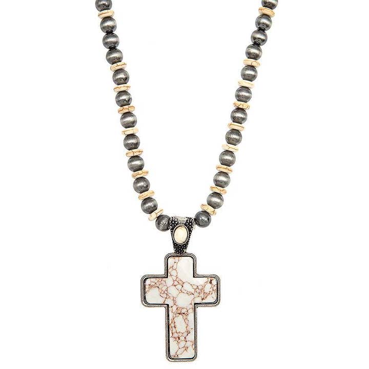 anbfashion - Wholesale Sieradenset - KRUIS EDELSTEEN HANGER KRALEN KETTING SET 7024