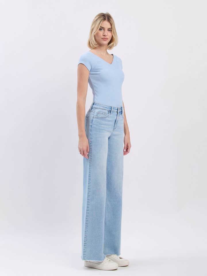 JUDY HIGH RISE RAW HEM WIDE LEG JEANS T6688 for wholesale on Faire6