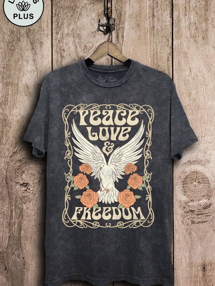 Lotus Fashion Collection - Wholesale Screen printed t-shirt – Women′s - Peace Love Freedom Pigeon Graphic Top3