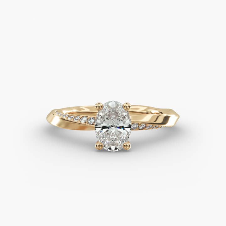 Twisted Sparkle Oval Lab Grown Diamond Center Engagement Ring for wholesale by Caratina