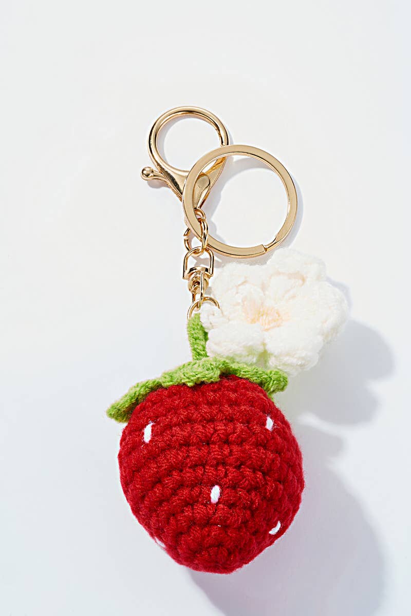 Red Crochet Strawberry Bag Charm and Keychain PC006HZ for wholesale on Faire