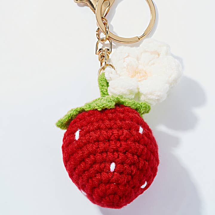 Red Crochet Strawberry Bag Charm and Keychain PC006HZ for wholesale on Faire0