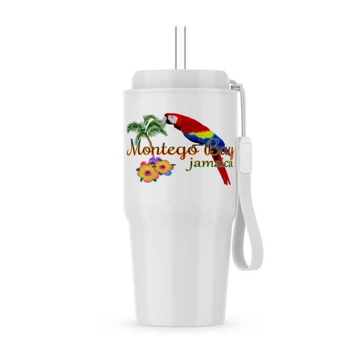 3dRose - Wholesale Insulated Mug/Tumbler - 3dRose, Tropical Montego Bay Jamaica design with a macaw parrot, Tumbler