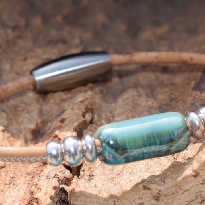 Pulseira de cortiça de tubo verde Oasis por atacado de Cork Tree Designs