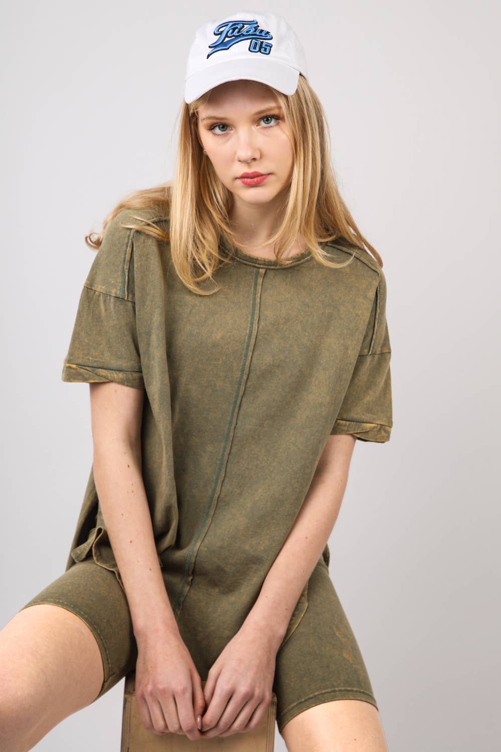 VERY J - Wholesale Activewear Set - Women's - NT11590SET-Washed Stretchy Knit Activewear Top & Shorts16