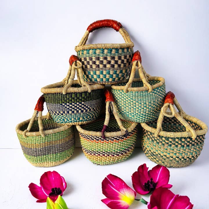 The African Home Goods - Wholesale Basket - African Market Basket | Ghana Bolga Basket Pastel Green 1 EA
