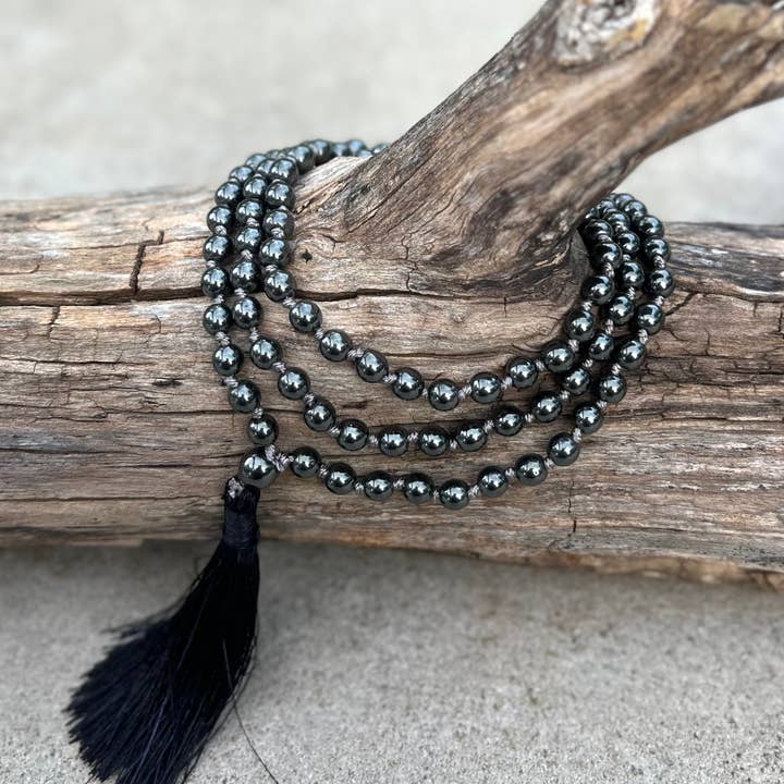 Lungta Imports – Colar de contas de oração por atacado – Mala Natada à Mão com Hematita Natural, Terço 108 Miçangas8