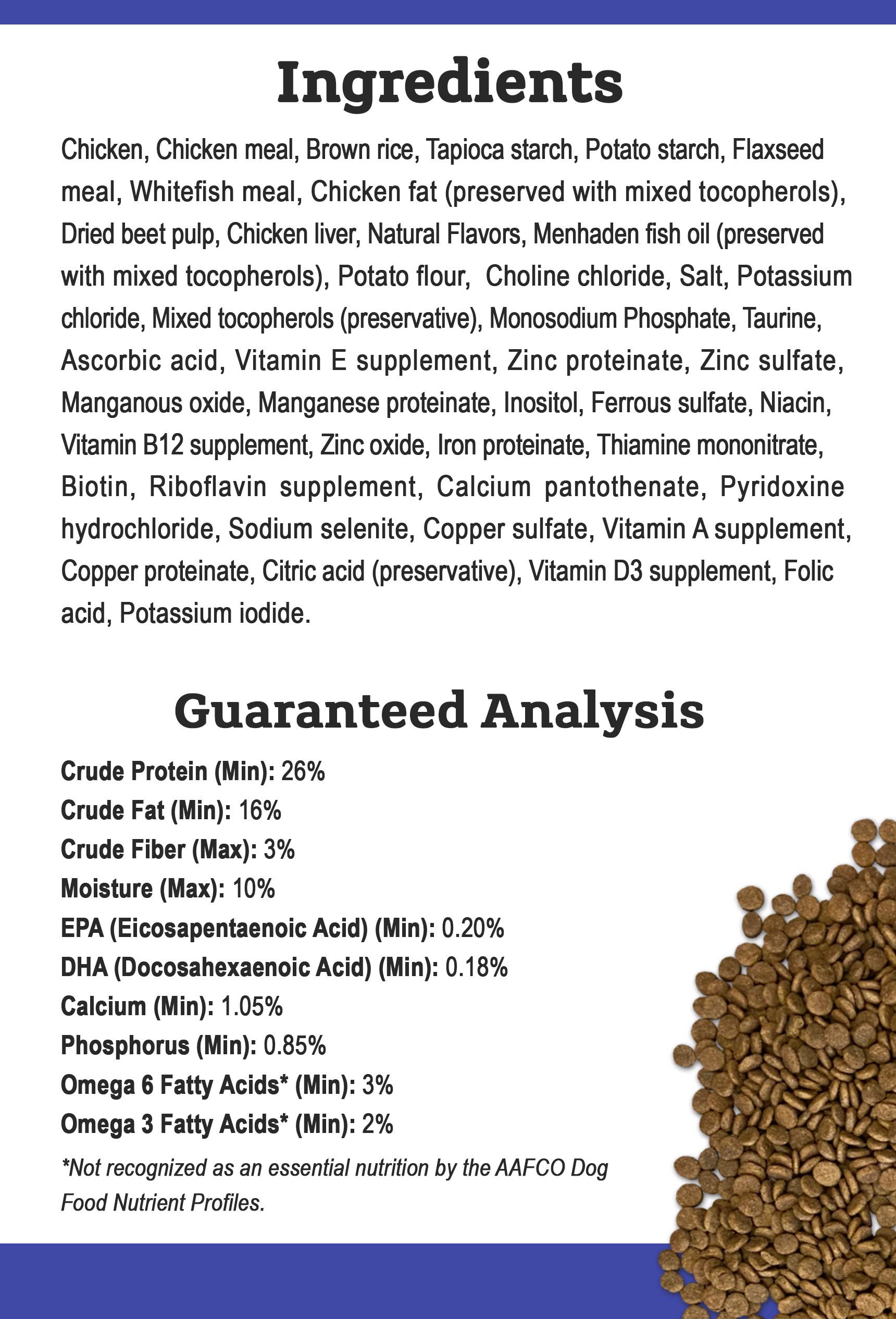 Tender & True Pet Nutrition - Vente Nourriture – chien - Recette de poulet et riz brun Nourriture sèche pour chien, sacs M/L3