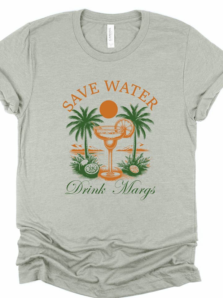 Spar på vandet, drik margaritas kortærmet grafisk T-shirt for engroshandel hos Ink + Thread