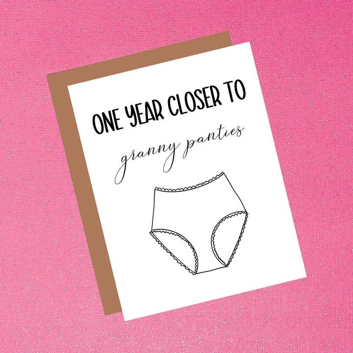Panties One Year Closer To Granny — Carte d'anniversaire amusante pour la vente par Tiffany Ascensio Designs | Watercolor Greeting Cards