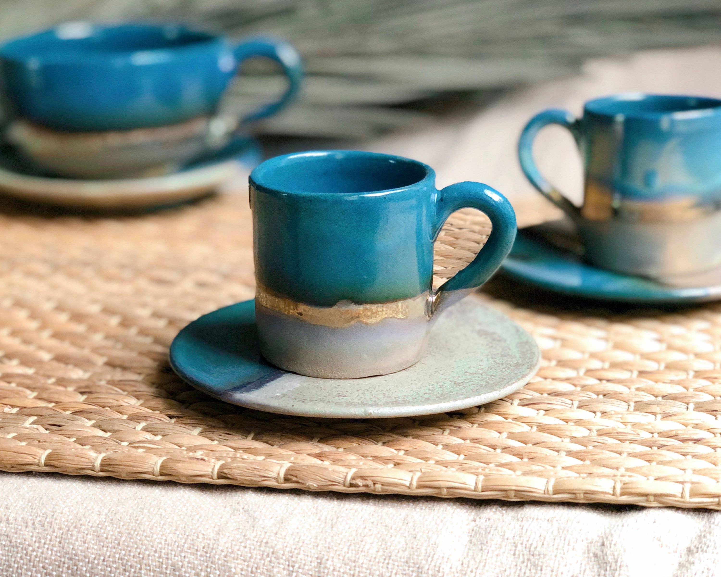 Los Artisans - Wholesale Coffee/Tea Cup - Green, Blue & Gold Coffee/Espresso Cup & Saucer Set8