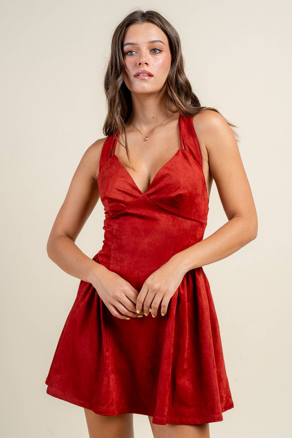 BEIVY & COLLABO - Wholesale Dress - Women's - BD13074E / SUEDE MINI DRESS W/ BACK DETAIL DRESS
11