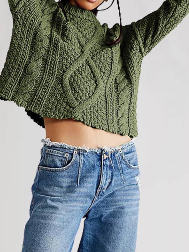 NINEXIS - Wholesale Knit Sweater - Women's - CWOSWL5883_CREW-NECK CROP LONG SLEEVED SWEATER SHORT