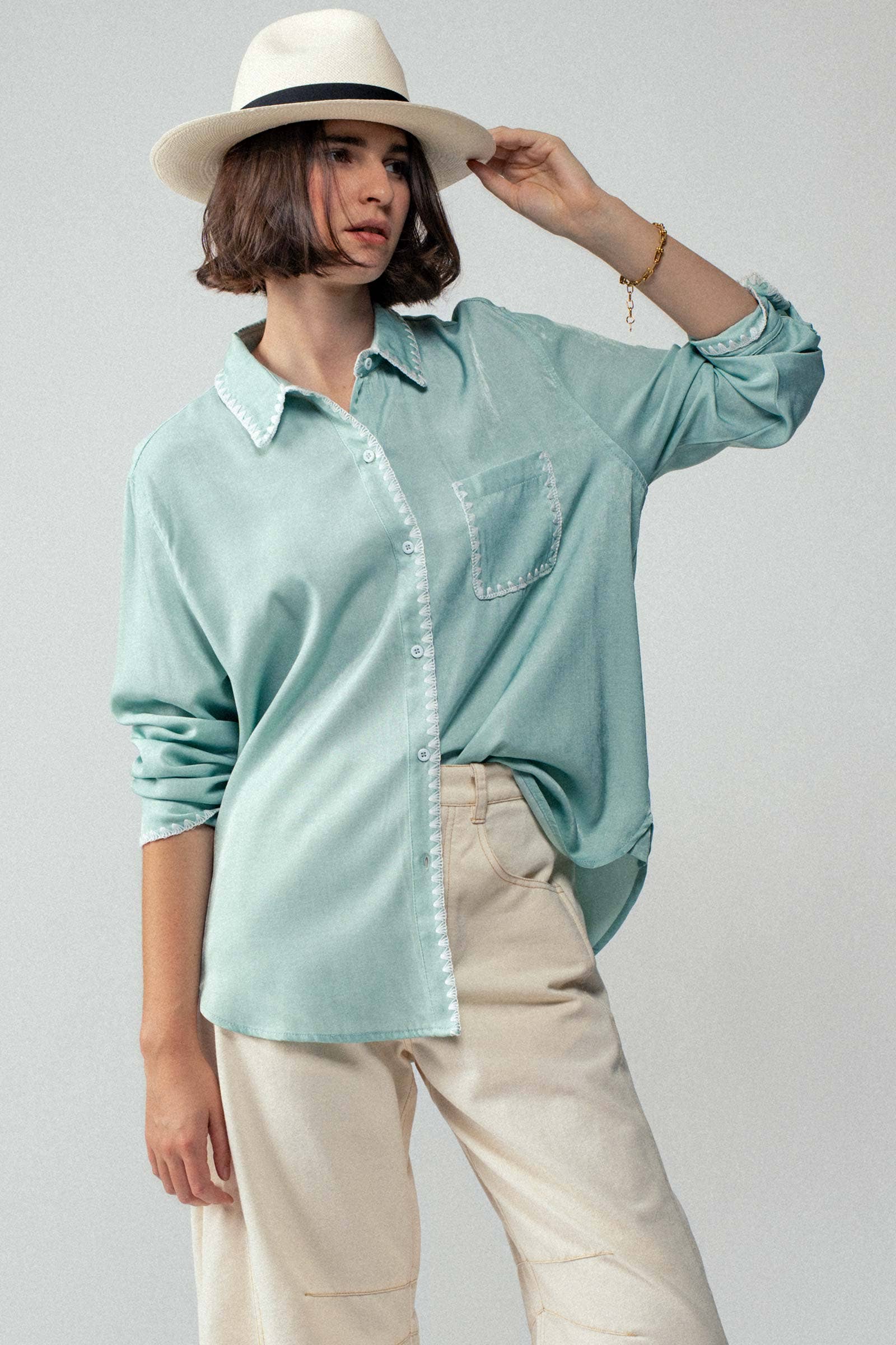 Urban Daizy - Vente Chemise à col boutonné – femme - Chemise à manches longues en soie lisse4