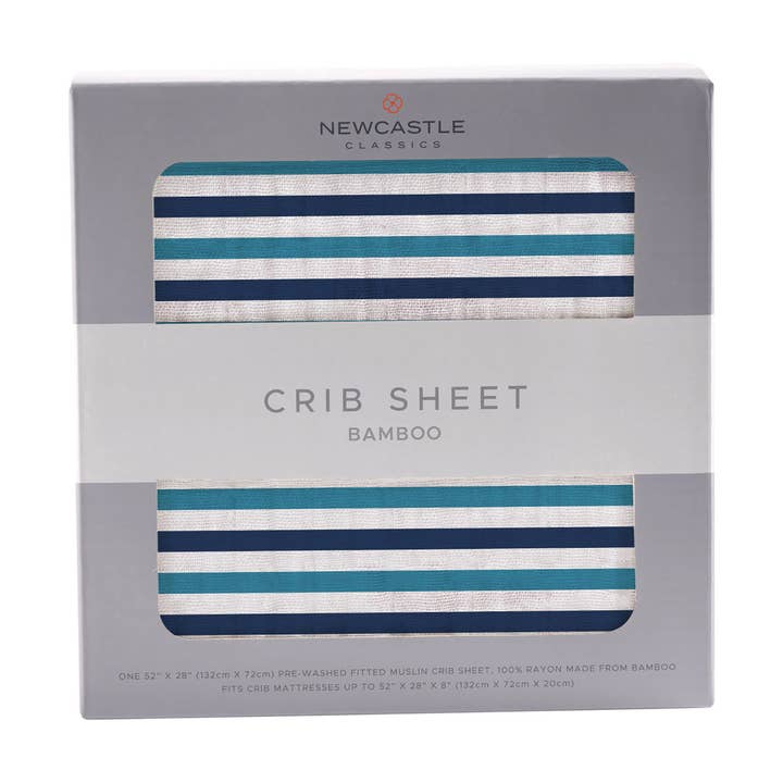 Blue and White Stripe Crib Sheet for wholesale by Newcastle Classics