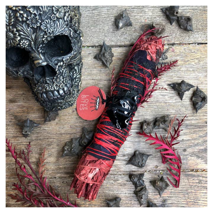 RITUAL GYPSY SAGE WANDS - Wholesale Sage Bundle - 'LOVE BITES!' Dragon's Blood Sage Wand w/ Obsidian - 9"