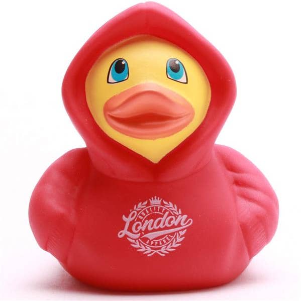 Duckshop - Wholesale Bath Toy - Baby - Bath Duck Hoodie London - red - Rubber Duck2