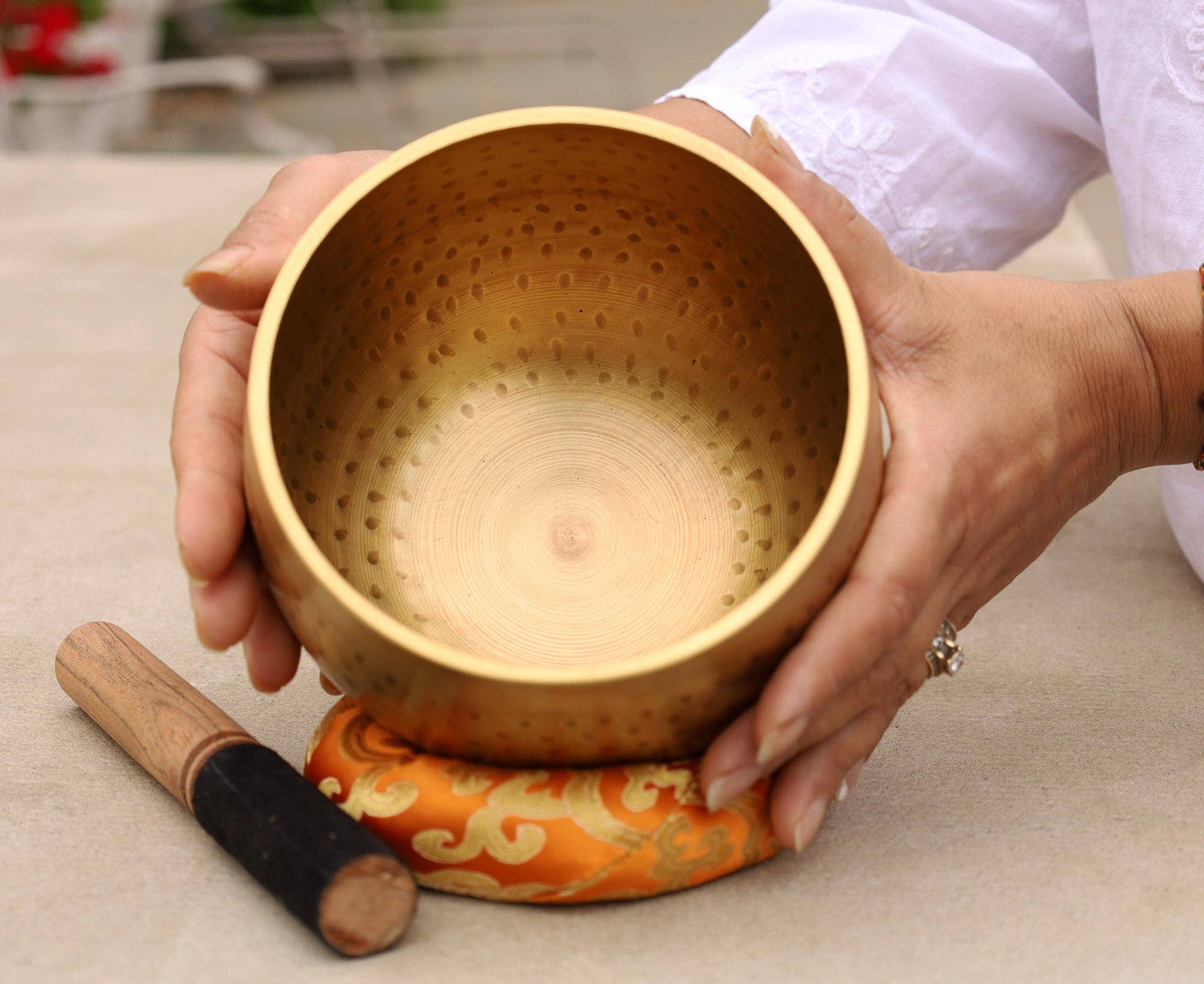 Lungta Imports - Wholesale Meditation Supplies - Tibetan 5.5" Pro Deep Meditation Singing Bowl Complete Set ~ Yoga, Mindfulness, Spiritual & Chakra Healing ~7