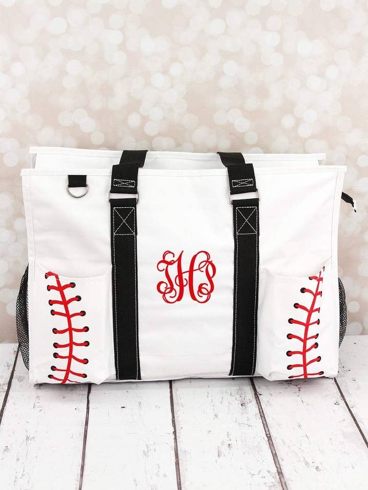 NGIL Baseball Laces with Black Trim Large Organizer Tote for wholesale by Wholesale Accessory Market